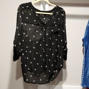 Maurice black sheer blouse with white bows